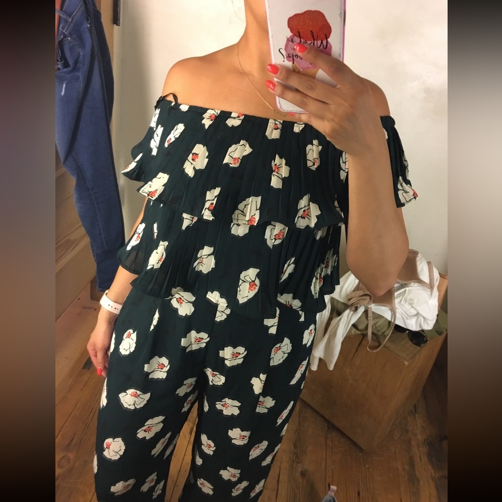 Anthropologie off the shoulder jumpsuit